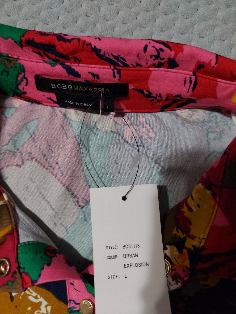BCBGMaxAzria Pink Multicolor Abstract Button-Up Top - Picture 4 of 5